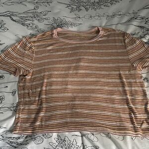 American Eagle Outfitters Pink and Brown Striped Tee